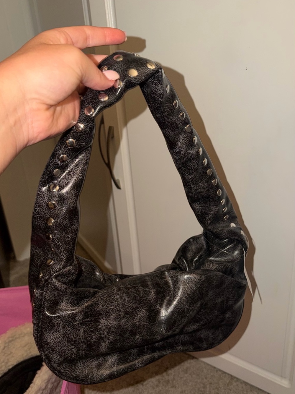 Topshop Black Studded Hobo Shoulder Bag